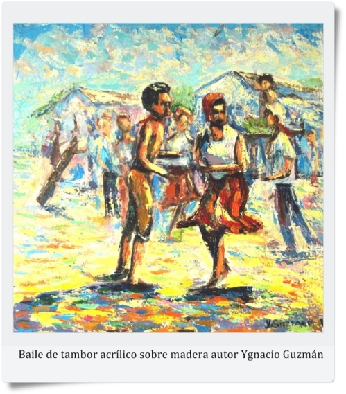 Baile de tambor, acrílico sobre madera autor Ygnacio Guzmán